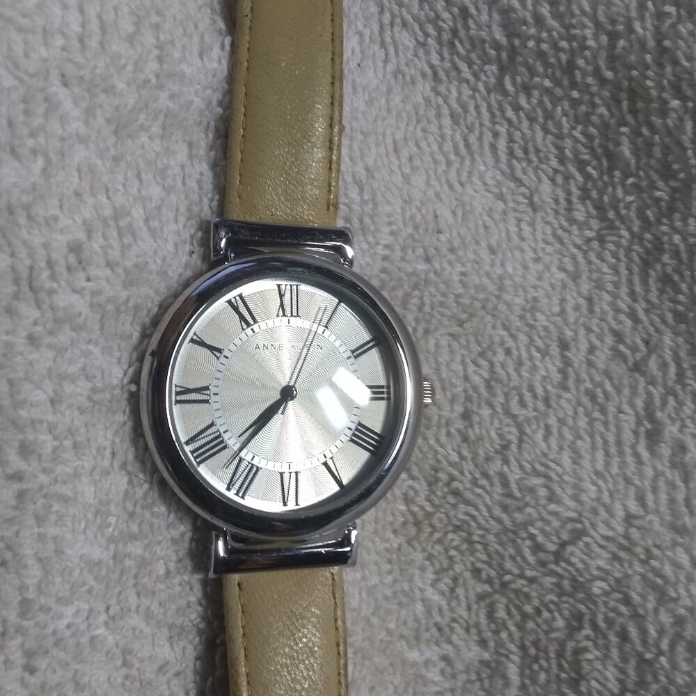 Anne Kline Quartz Watch Silver Starburst Dial Leather AK/2137 New Bat Works !!!